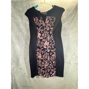 Connected Apparel Dress Women’s 14 blue and rose gold Floral print knee length